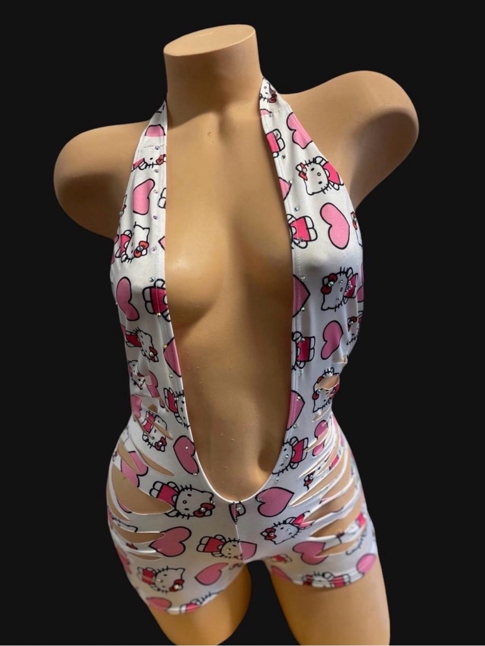 Hello Kitty Pink & White Plunge Halter Romper